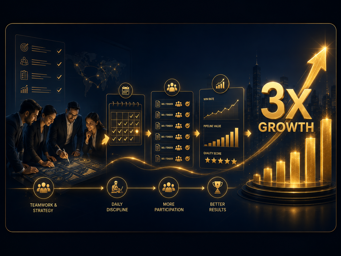 3x growth achieved through teamwork, daily discipline, more participation and better results